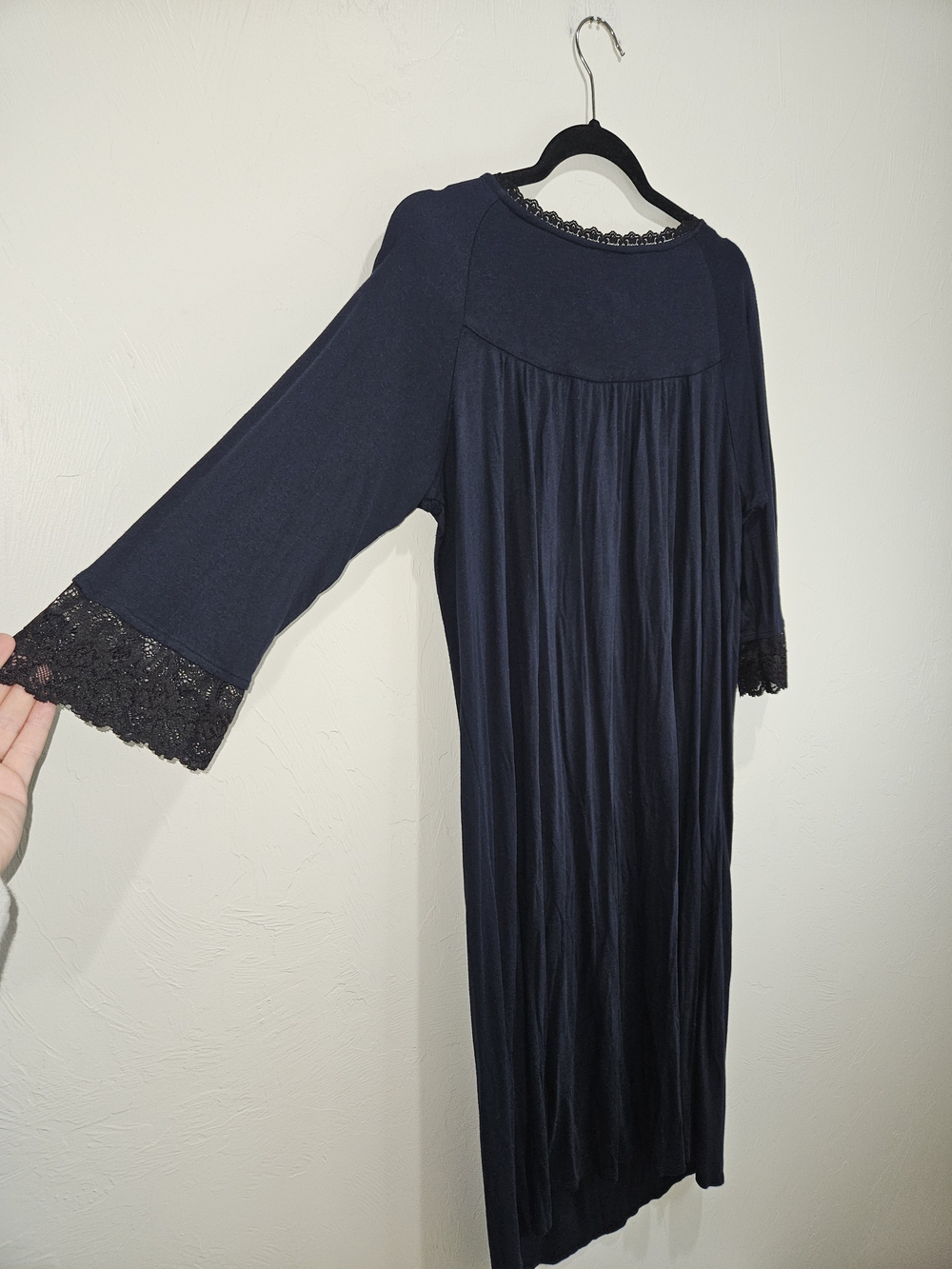 Eileen West Women's Navy Blue Lace-Trim Nightgown Large Sleep House Dress - Picture 8 of 9